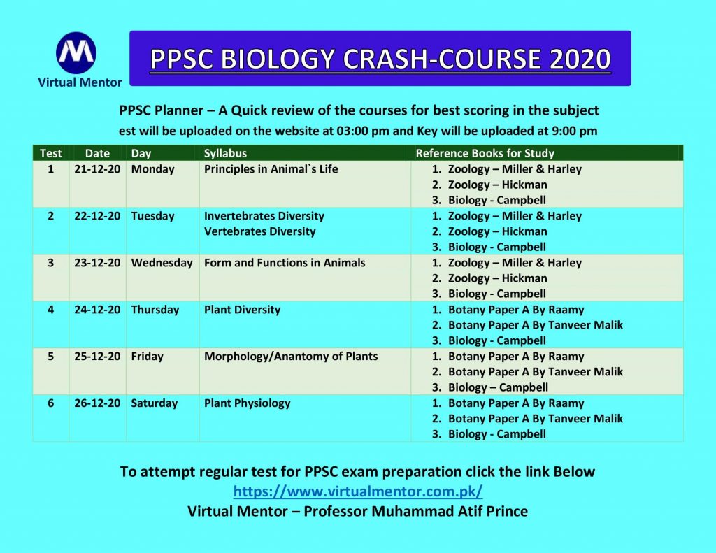 7 Days PPSC Planner Biology 2020-WIth Prof. Muhammad Atif Prince - Phase-3